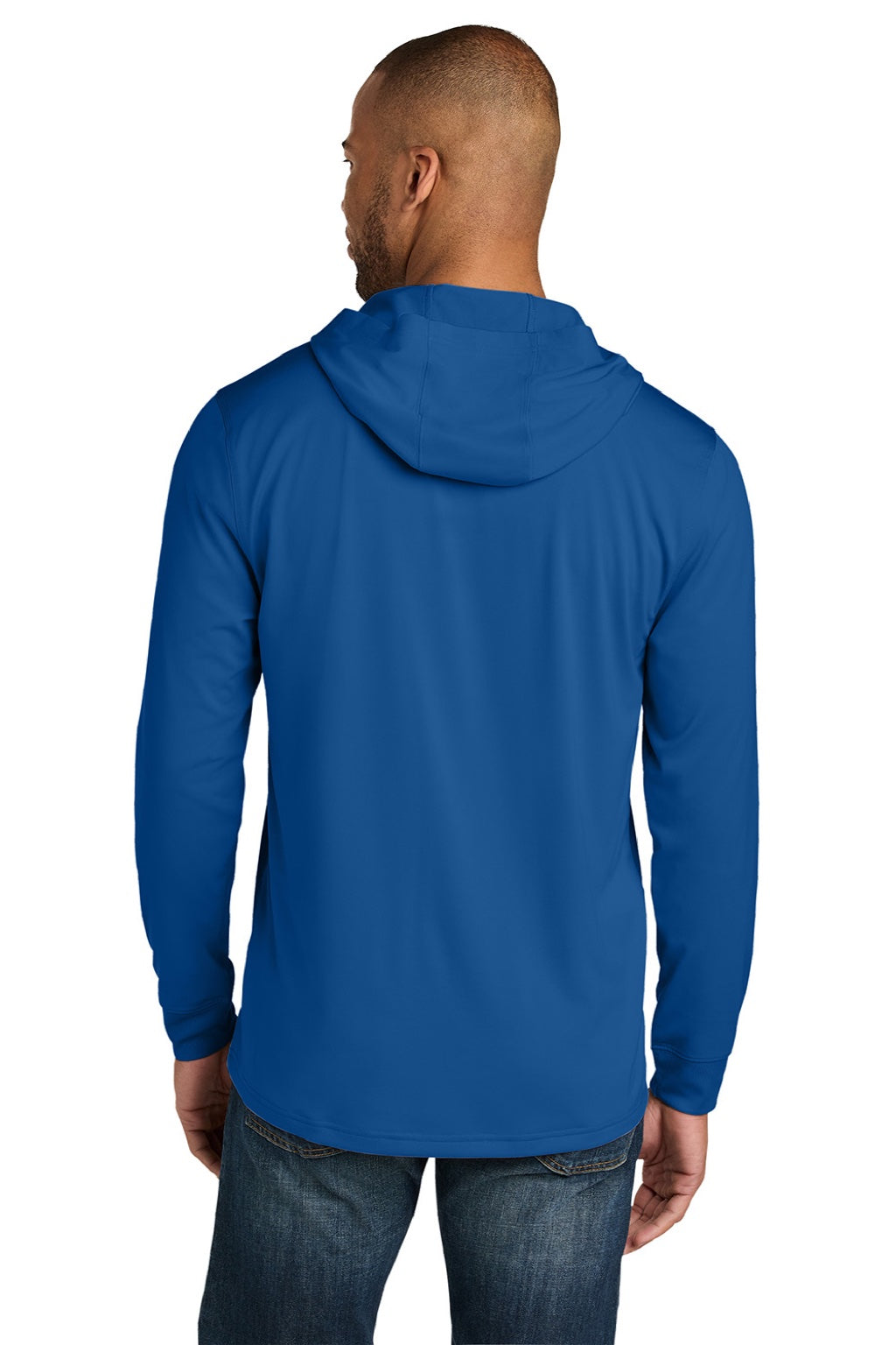 CornerStone CS440LSH Mens Workwear Pro Long Sleeve Hooded T-Shirt Hoodie Royal Blue Model Back