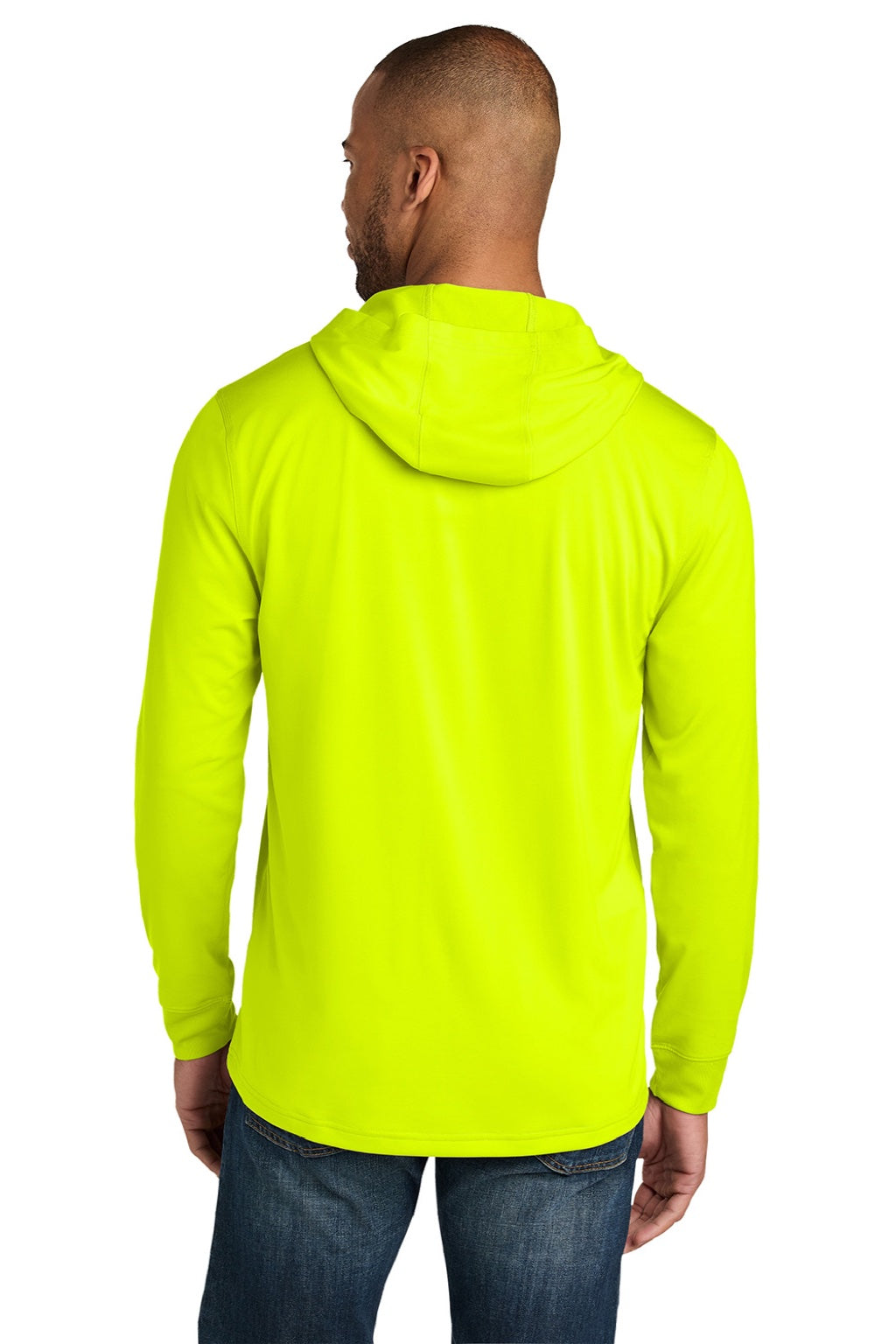 CornerStone CS440LSH Mens Workwear Pro Long Sleeve Hooded T-Shirt Hoodie Safety Yellow Model Back