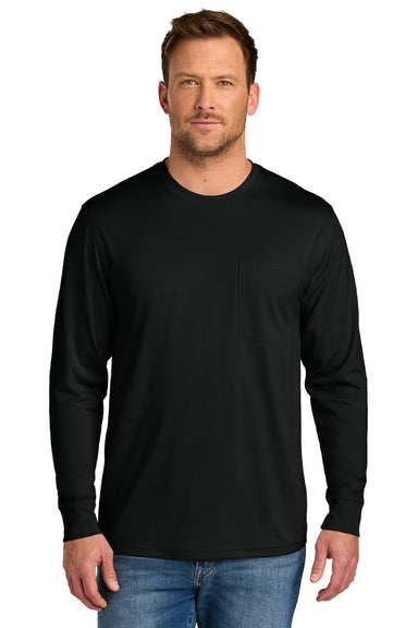 CornerStone CS440LSP Mens Workwear Pro Long Sleeve Crewneck T-Shirt w/ Pocket Black Model Front