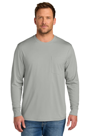 CornerStone CS440LSP Mens Workwear Pro Long Sleeve Crewneck T-Shirt w/ Pocket Light Grey Model Front