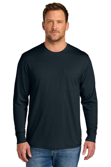 CornerStone CS440LSP Mens Workwear Pro Long Sleeve Crewneck T-Shirt w/ Pocket Navy Blue Model Front