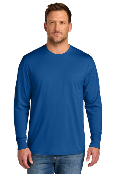 CornerStone CS440LSP Mens Workwear Pro Long Sleeve Crewneck T-Shirt w/ Pocket Royal Blue Model Front