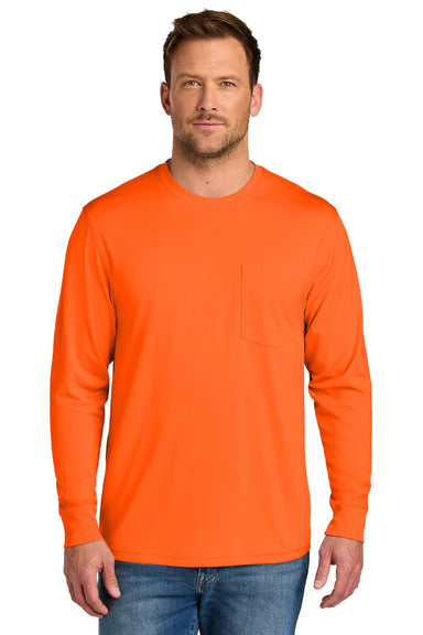 CornerStone CS440LSP Mens Workwear Pro Long Sleeve Crewneck T-Shirt w/ Pocket Safety Orange Model Front