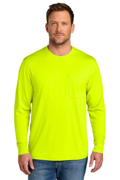 CornerStone CS440LSP Mens Workwear Pro Long Sleeve Crewneck T-Shirt w/ Pocket Safety Yellow Model Front