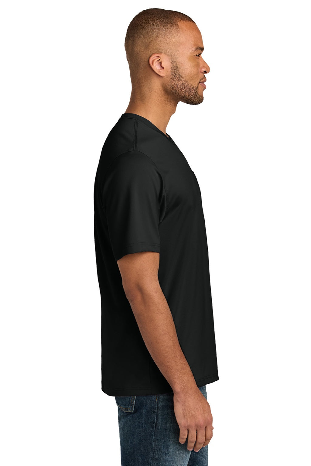 CornerStone CS440P/TLCS440P Mens Workwear Pro Short Sleeve Crewneck T-Shirt w/ Pocket Black Model Side