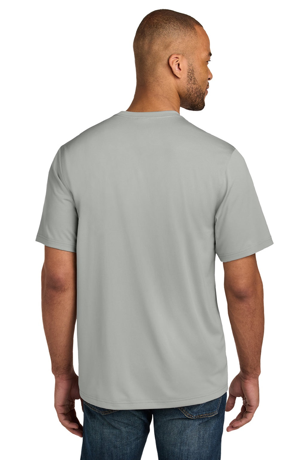 CornerStone CS440P/TLCS440P Mens Workwear Pro Short Sleeve Crewneck T-Shirt w/ Pocket Light Grey Model Back