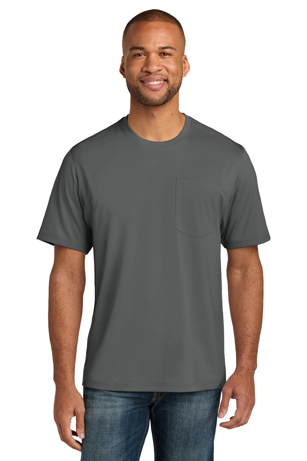 CornerStone CS440P/TLCS440P Mens Workwear Pro Short Sleeve Crewneck T-Shirt w/ Pocket Metal Grey Model Front