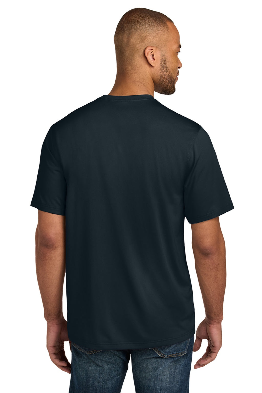 CornerStone CS440P/TLCS440P Mens Workwear Pro Short Sleeve Crewneck T-Shirt w/ Pocket Navy Blue Model Back