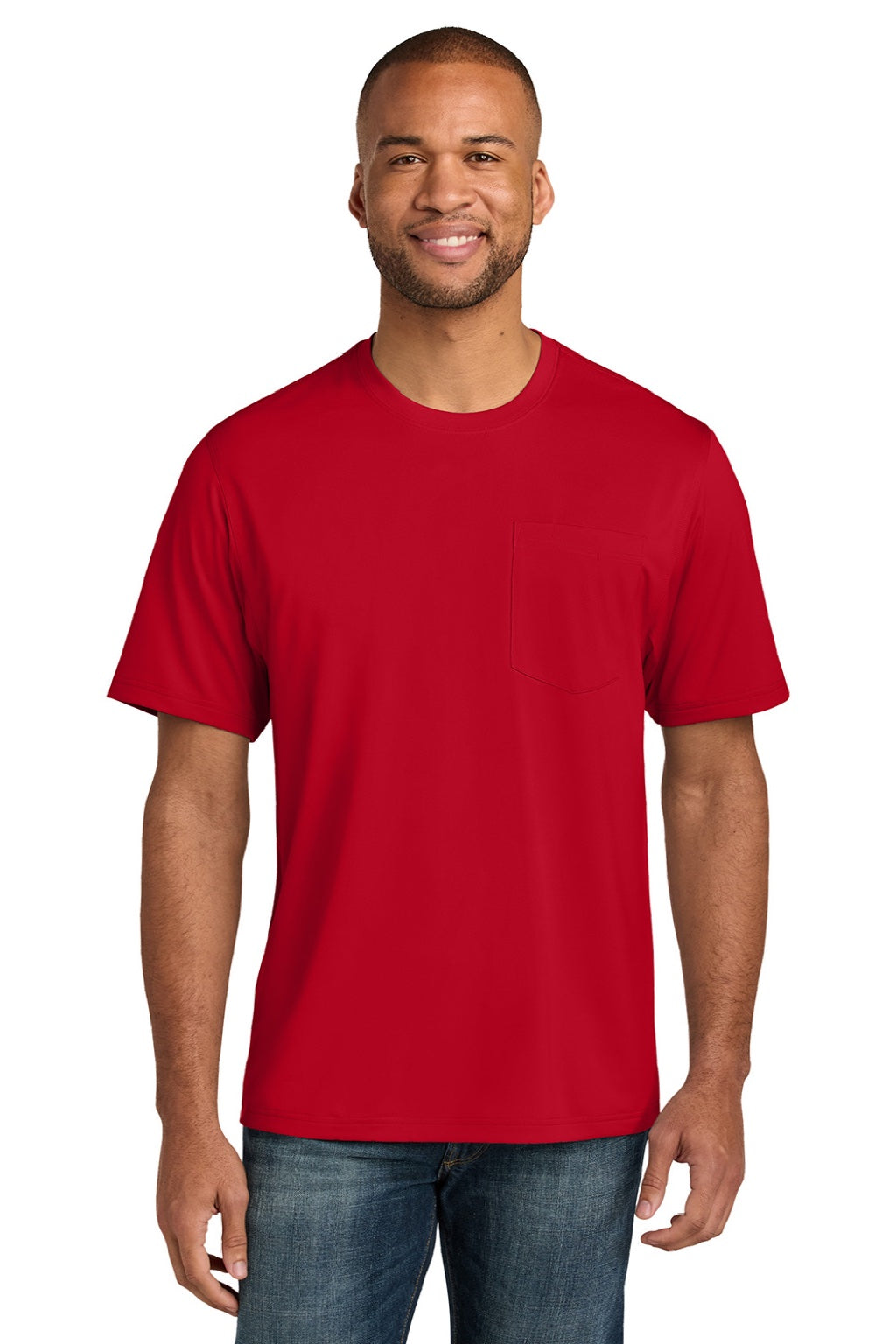 CornerStone CS440P/TLCS440P Mens Workwear Pro Short Sleeve Crewneck T-Shirt w/ Pocket Red Model Front