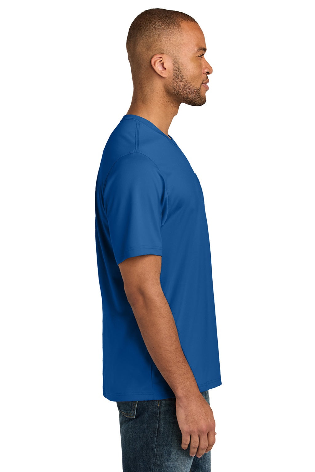 CornerStone CS440P/TLCS440P Mens Workwear Pro Short Sleeve Crewneck T-Shirt w/ Pocket Royal Blue Model Side