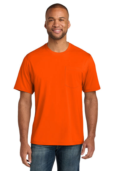 CornerStone CS440P/TLCS440P Mens Workwear Pro Short Sleeve Crewneck T-Shirt w/ Pocket Safety Orange Model Front