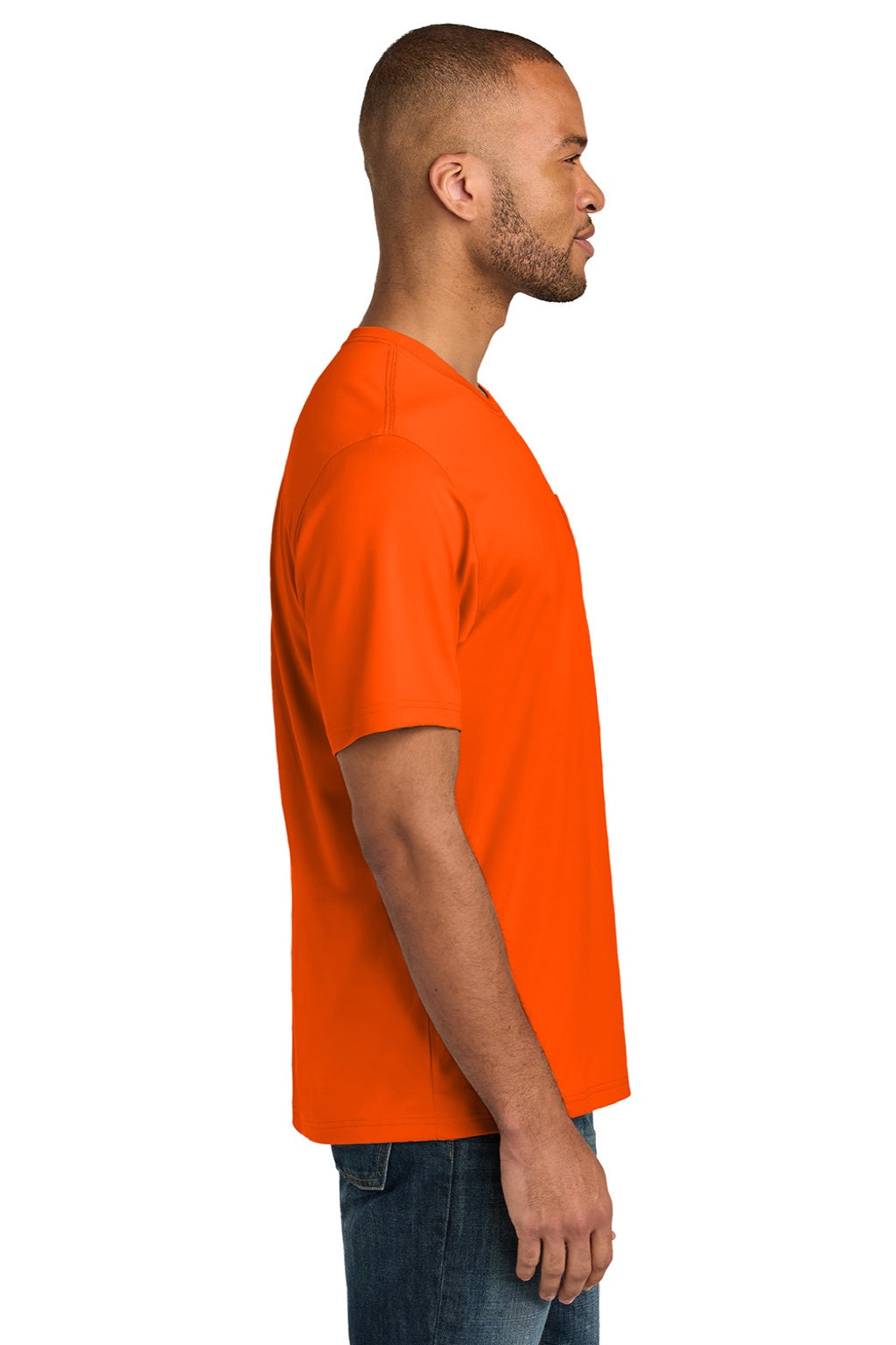 CornerStone CS440P/TLCS440P Mens Workwear Pro Short Sleeve Crewneck T-Shirt w/ Pocket Safety Orange Model Side