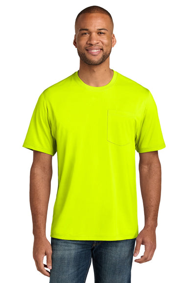 CornerStone CS440P/TLCS440P Mens Workwear Pro Short Sleeve Crewneck T-Shirt w/ Pocket Safety Yellow Model Front