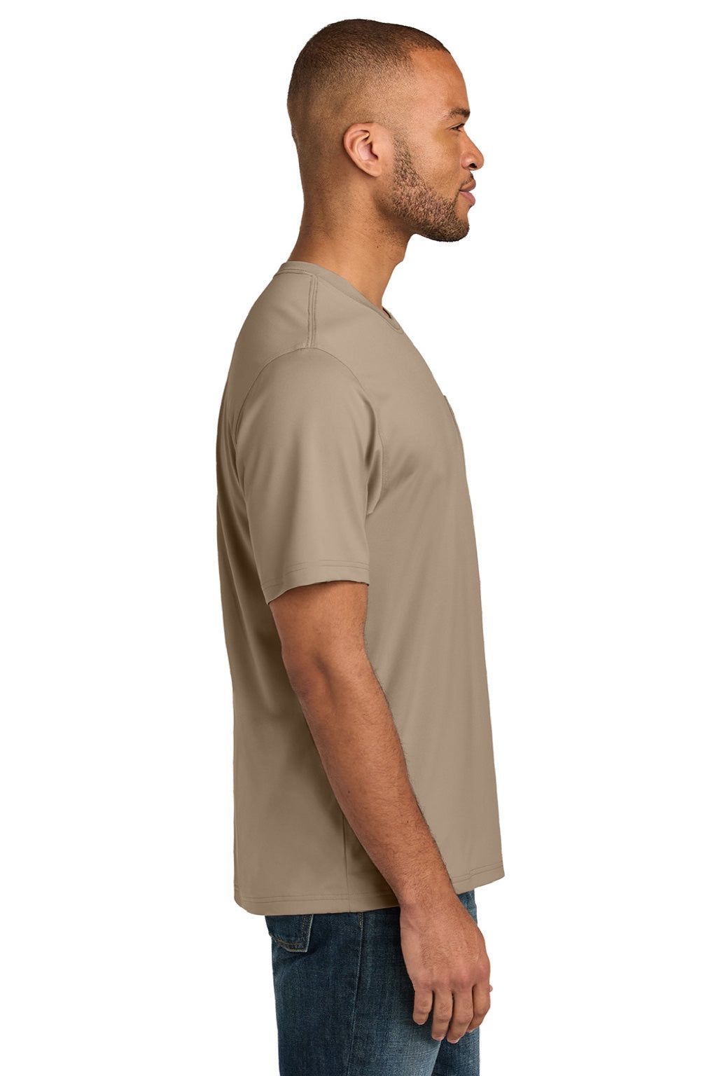CornerStone CS440P/TLCS440P Mens Workwear Pro Short Sleeve Crewneck T-Shirt w/ Pocket Silver Tan Model Side