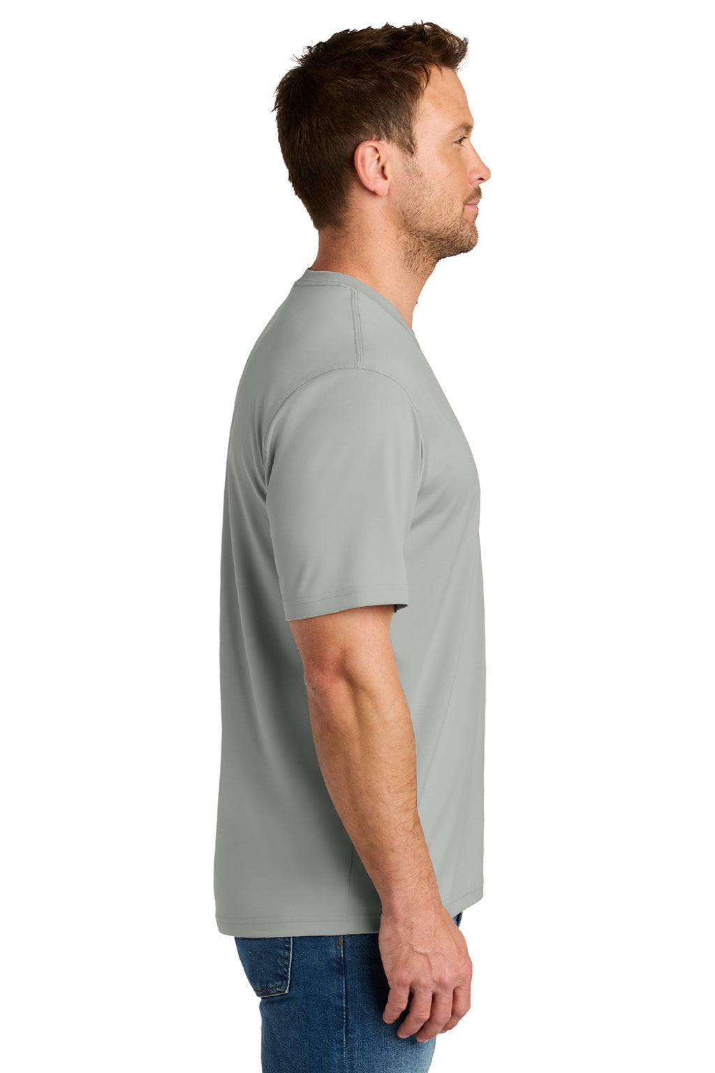 CornerStone CS440 Mens Workwear Pro Short Sleeve Crewneck T-Shirt Light Grey Model Side