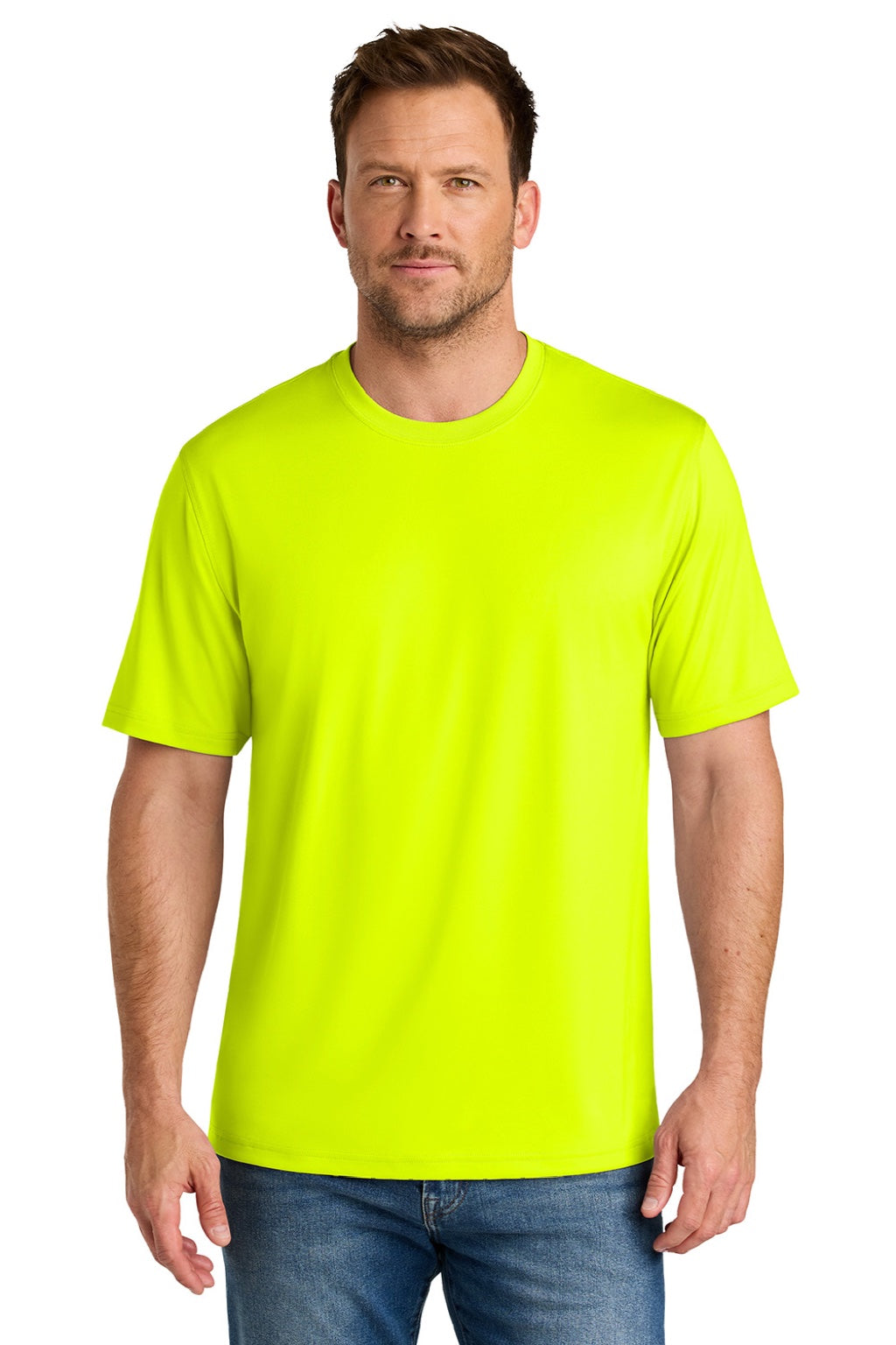 CornerStone CS440 Mens Workwear Pro Short Sleeve Crewneck T-Shirt Safety Yellow Model Front