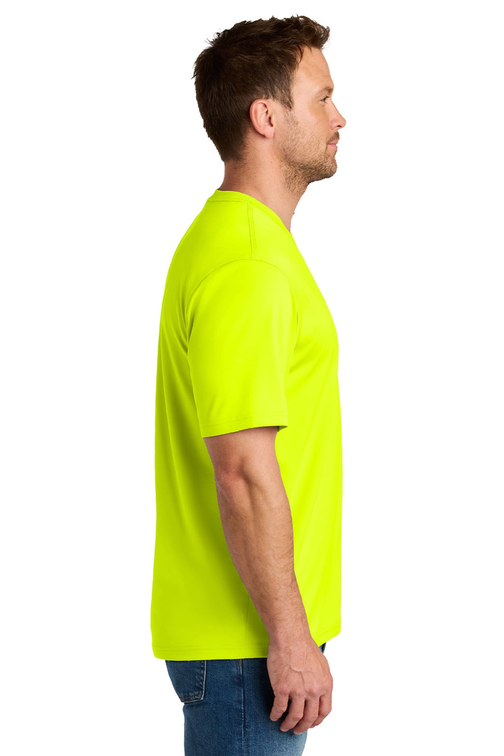 CornerStone CS440 Mens Workwear Pro Short Sleeve Crewneck T-Shirt Safety Yellow Model Side