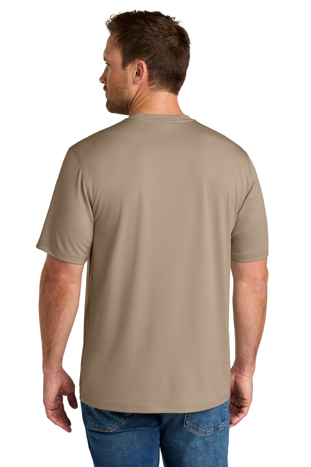 CornerStone CS440 Mens Workwear Pro Short Sleeve Crewneck T-Shirt Silver Tan Model Back