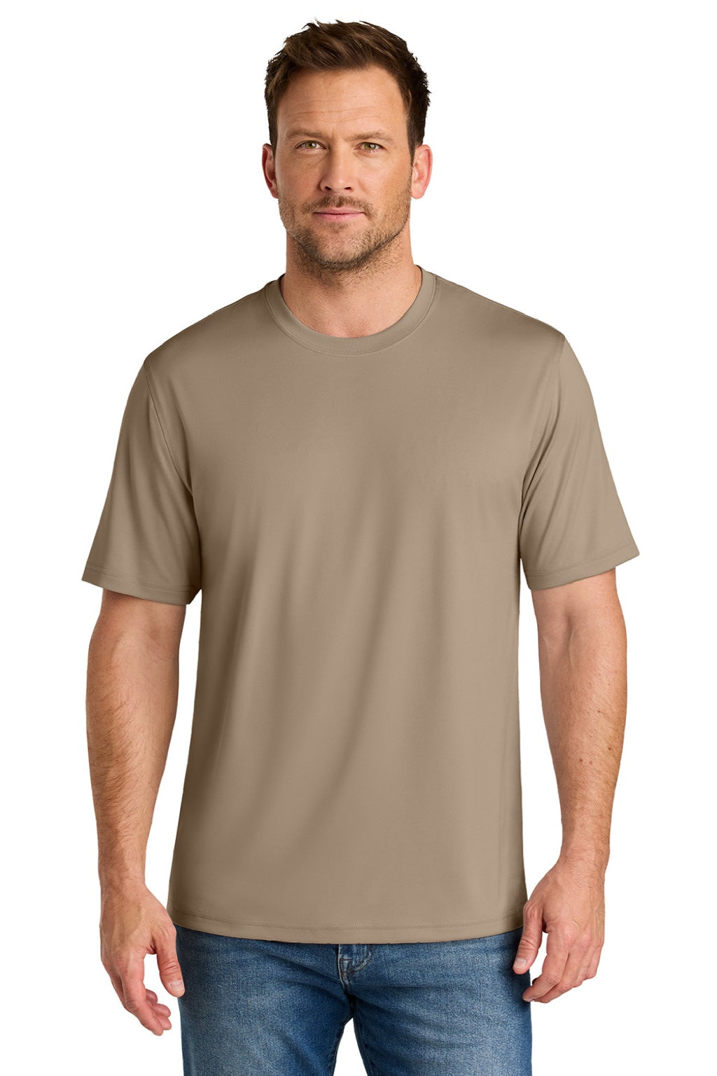CornerStone CS440 Mens Workwear Pro Short Sleeve Crewneck T-Shirt Silver Tan Model Front