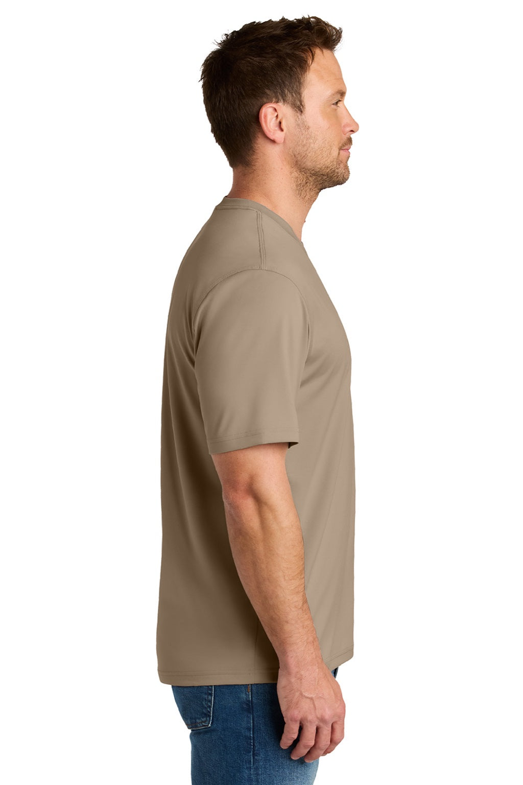 CornerStone CS440 Mens Workwear Pro Short Sleeve Crewneck T-Shirt Silver Tan Model Side