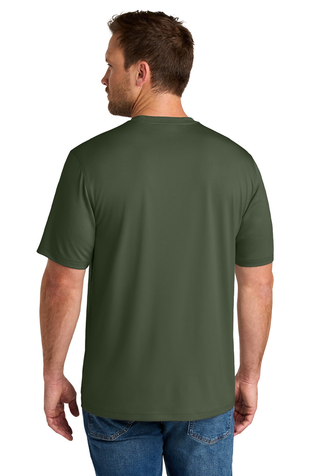 CornerStone CS440 Mens Workwear Pro Short Sleeve Crewneck T-Shirt Tactical Green Model Back