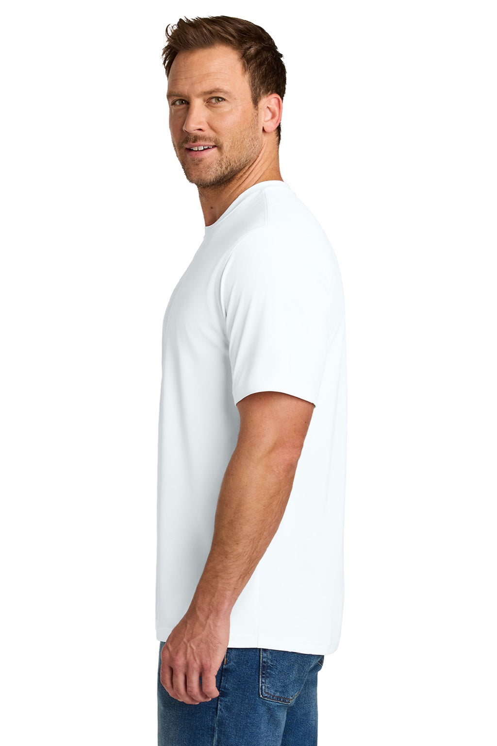CornerStone CS440 Mens Workwear Pro Short Sleeve Crewneck T-Shirt White Model Side