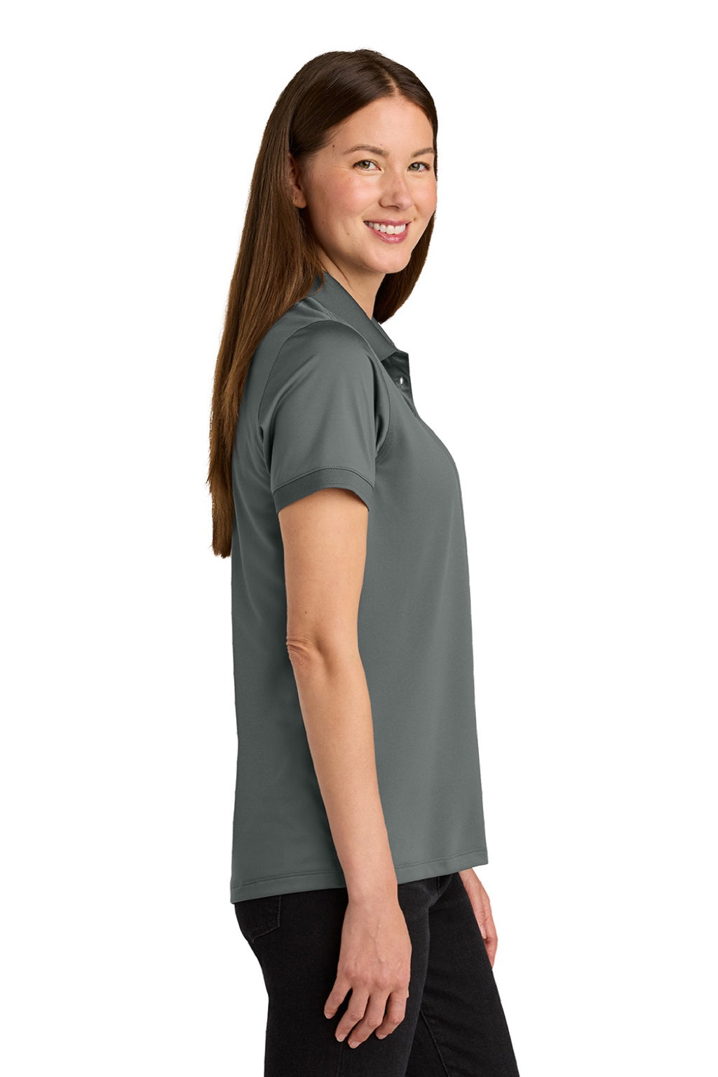 CornerStone CS451 Womens Workwear Pro Short Sleeve Polo Shirt Metal Grey Model Side
