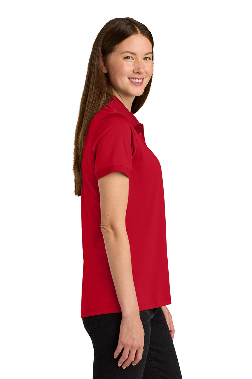 CornerStone CS451 Womens Workwear Pro Short Sleeve Polo Shirt Red Model Side