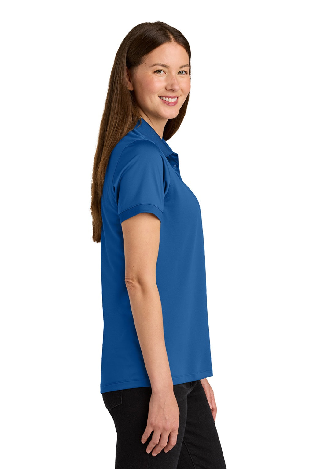 CornerStone CS451 Womens Workwear Pro Short Sleeve Polo Shirt Royal Blue Model Side