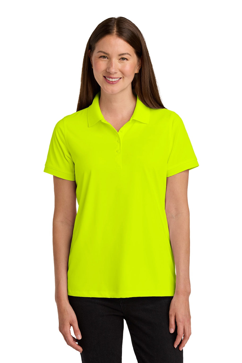 CornerStone CS451 Womens Workwear Pro Short Sleeve Polo Shirt Safety Yellow Model Front