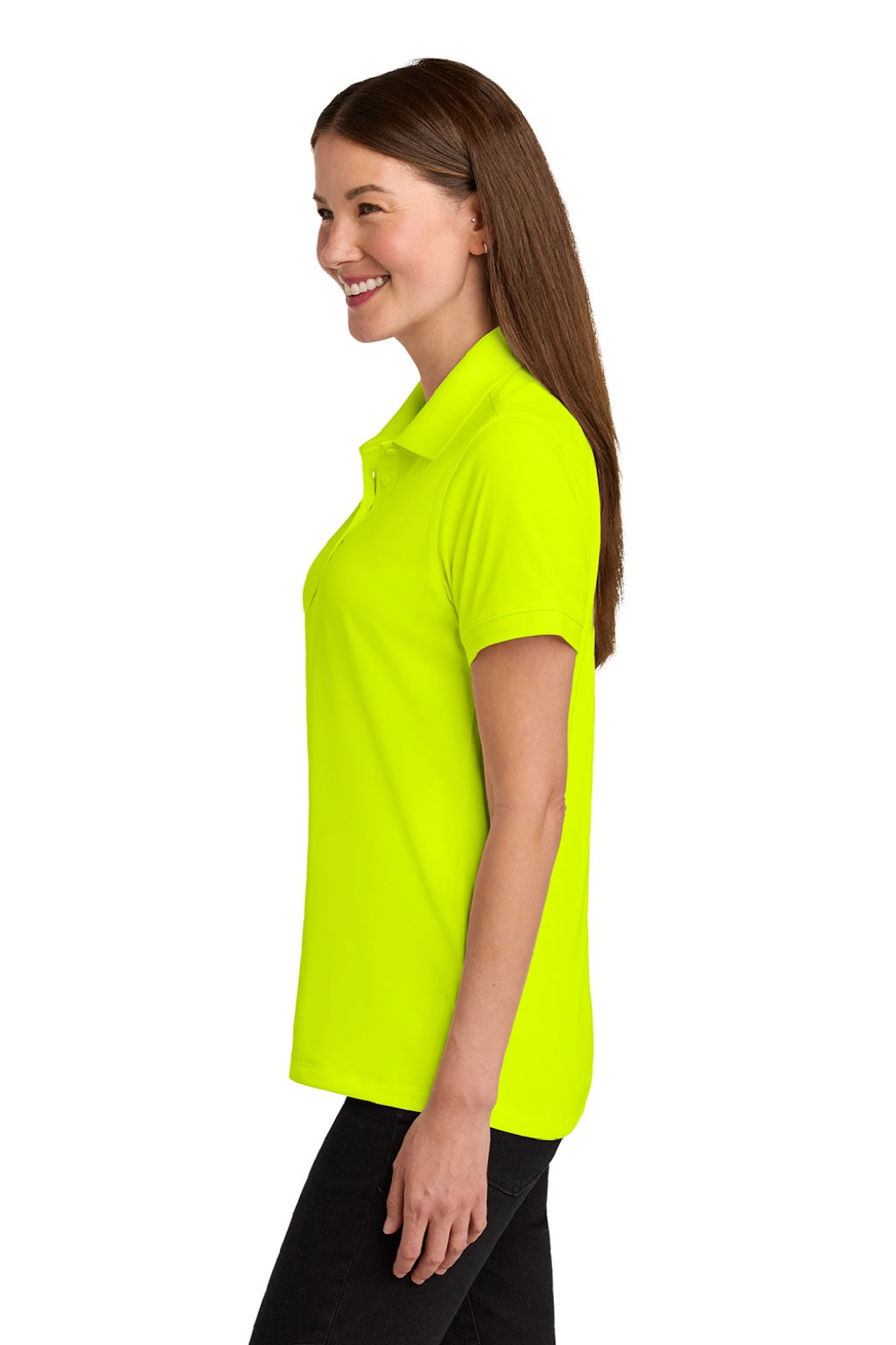 CornerStone CS451 Womens Workwear Pro Short Sleeve Polo Shirt Safety Yellow Model Side