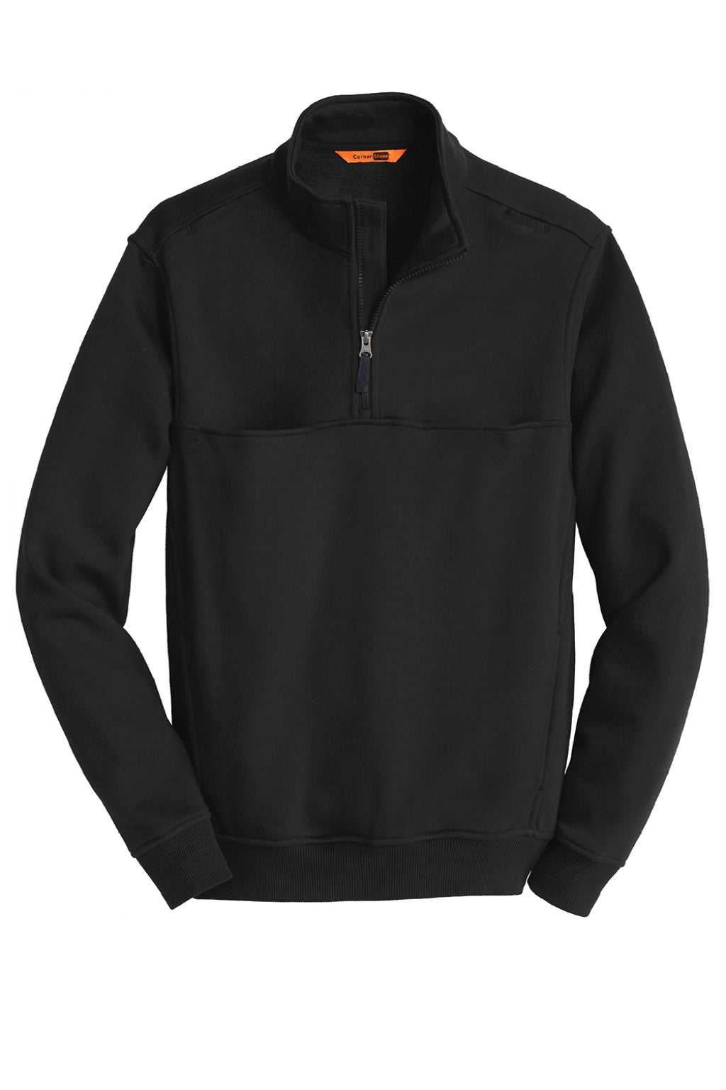 CornerStone CS626 Mens Fleece 1/4 Zip Sweatshirt w/ Pockets Black Flat Front