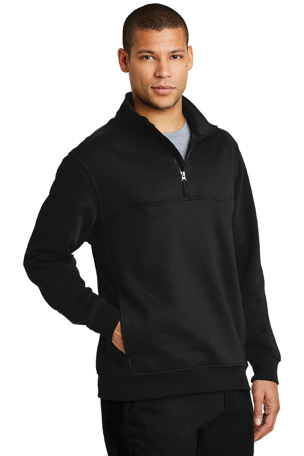 CornerStone CS626 Mens Fleece 1/4 Zip Sweatshirt w/ Pockets Black Model 3q