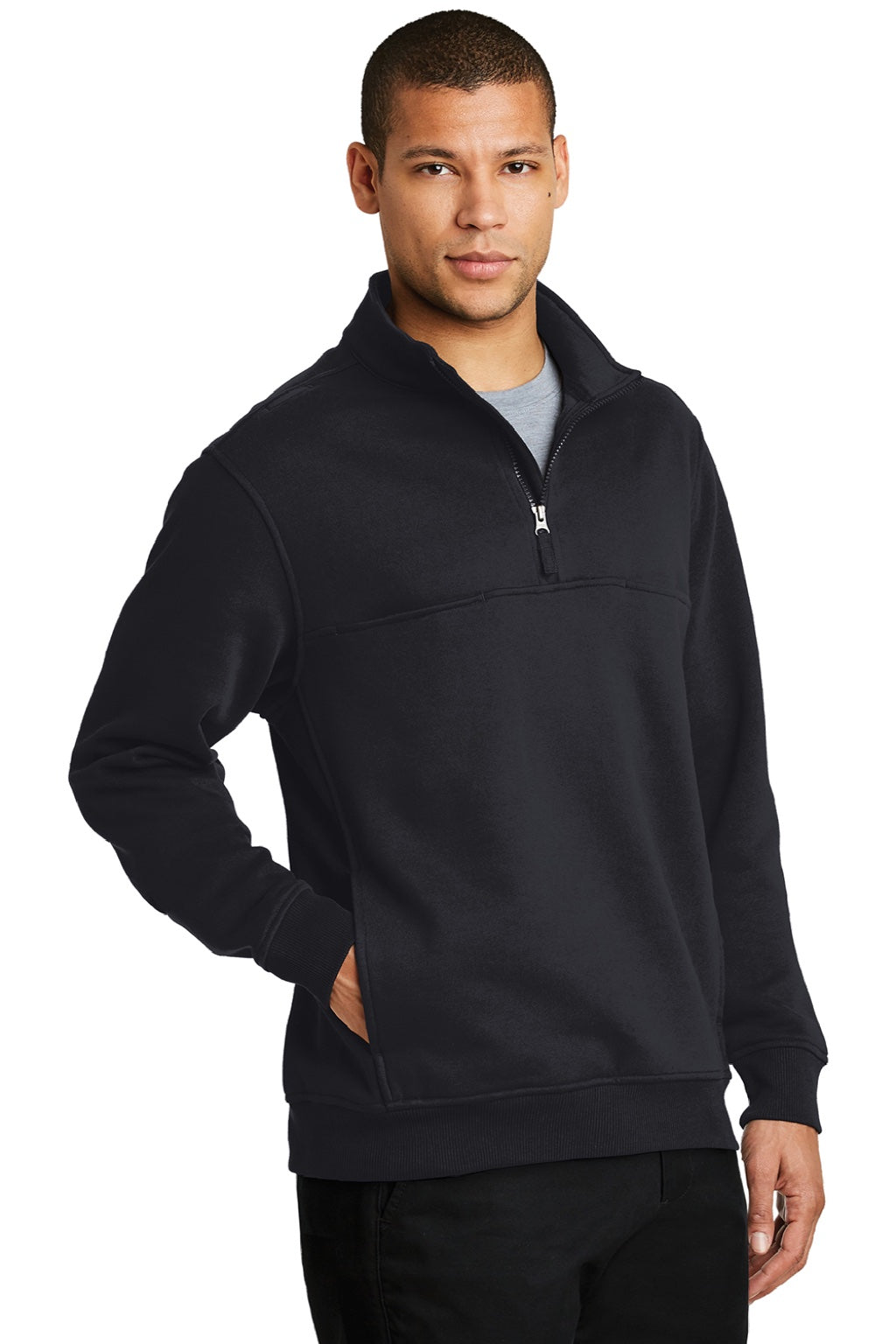 CornerStone CS626 Mens Fleece 1/4 Zip Sweatshirt w/ Pockets Dark Navy Blue Model 3q