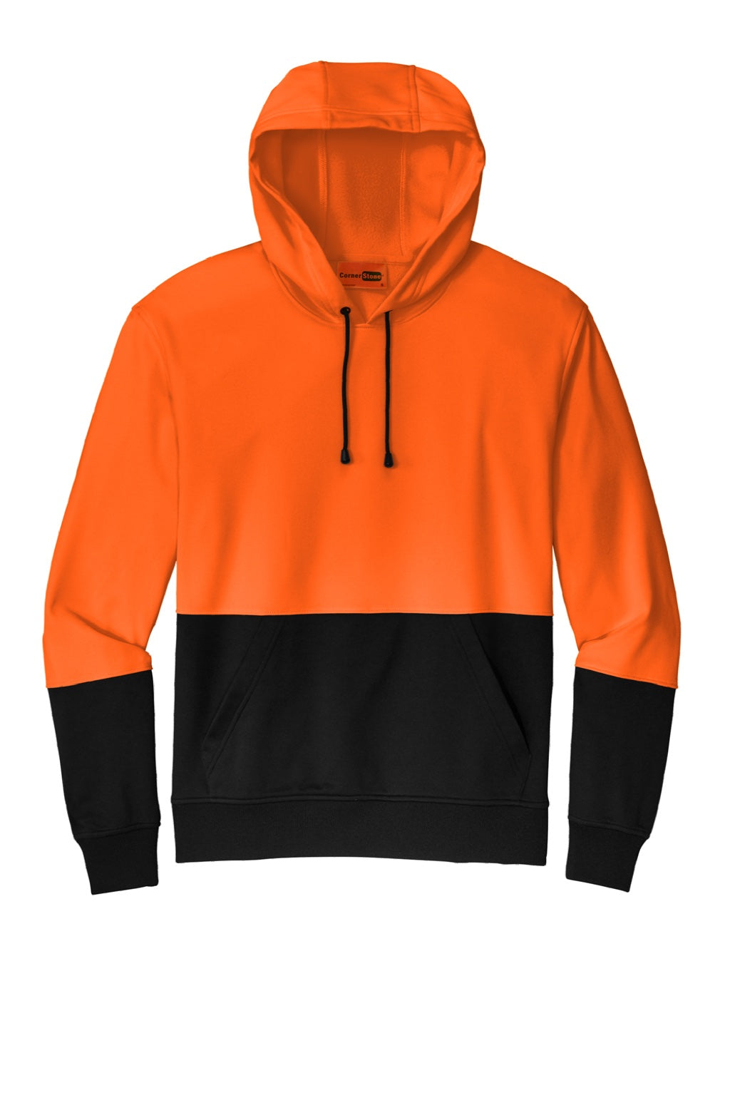 CornerStone CSF01 Mens Enhanced Visibility Moisture Wicking Fleece Hooded Sweatshirt Hoodie w/ Pouch Pocket Safety Orange Flat Front