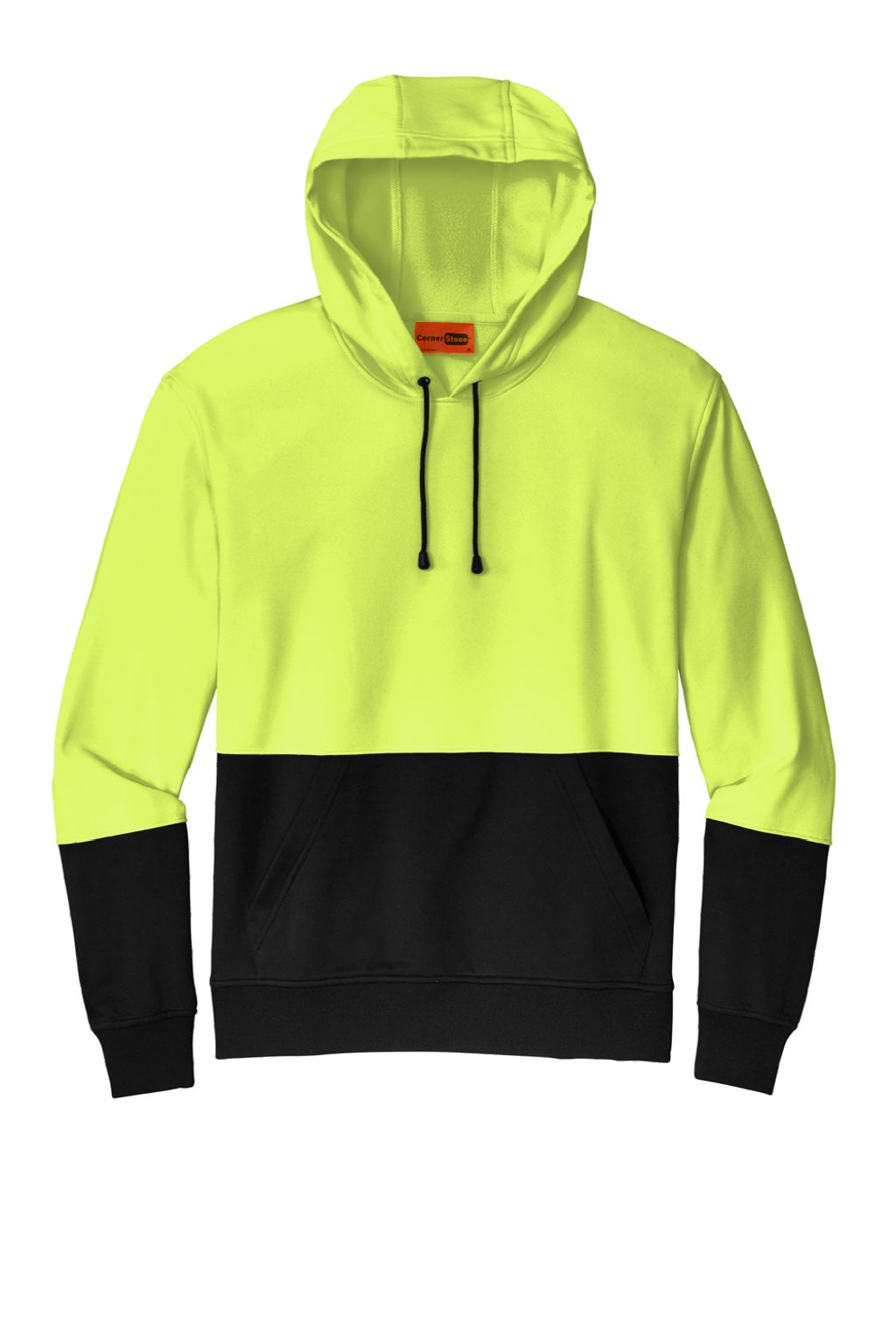 CornerStone CSF01 Mens Enhanced Visibility Moisture Wicking Fleece Hooded Sweatshirt Hoodie w/ Pouch Pocket Safety Yellow Flat Front