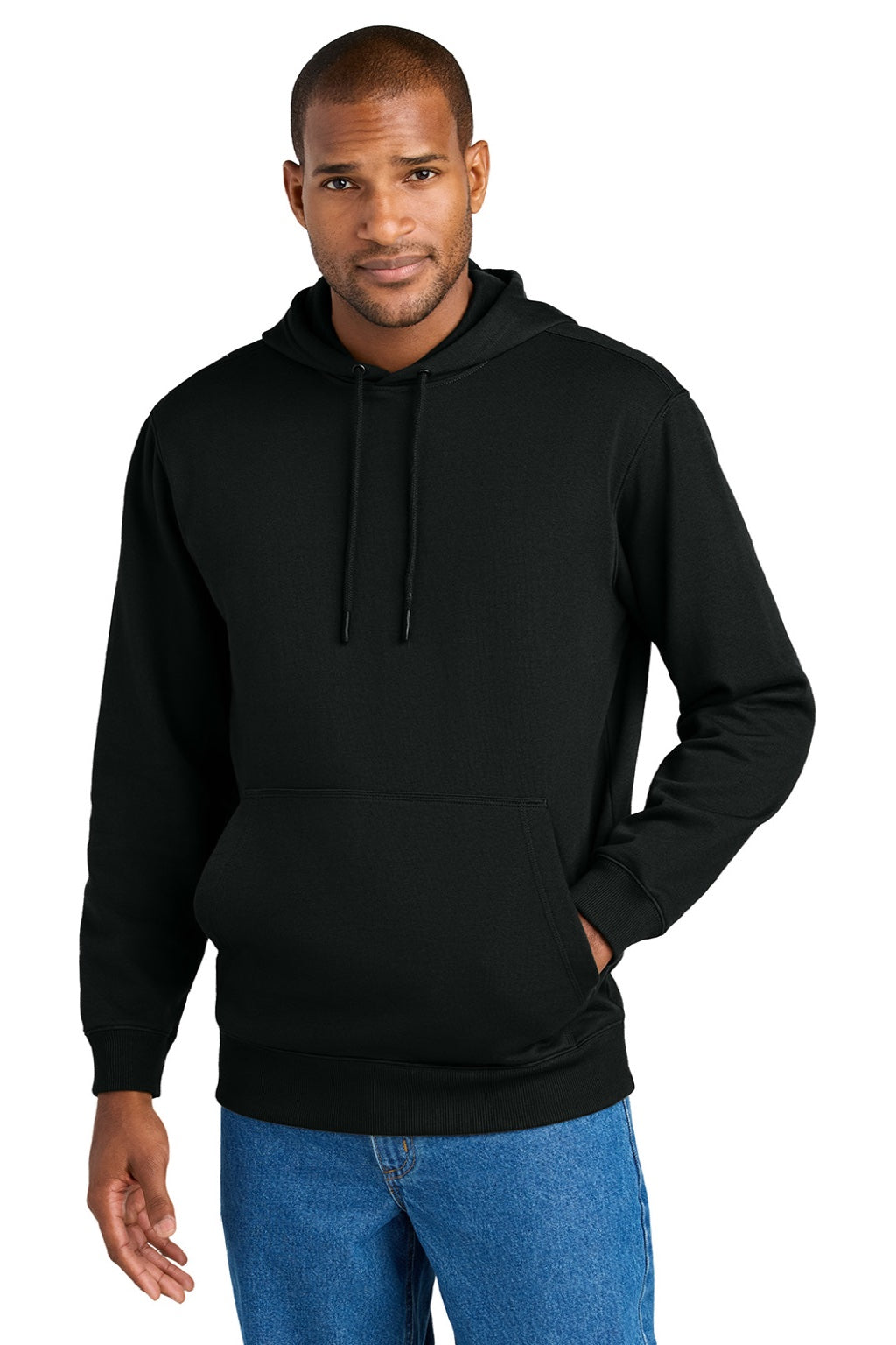 CornerStone CSF630 Mens Tough Fleece Hooded Sweatshirt Hoodie w/ Pouch Pocket Black Model Front