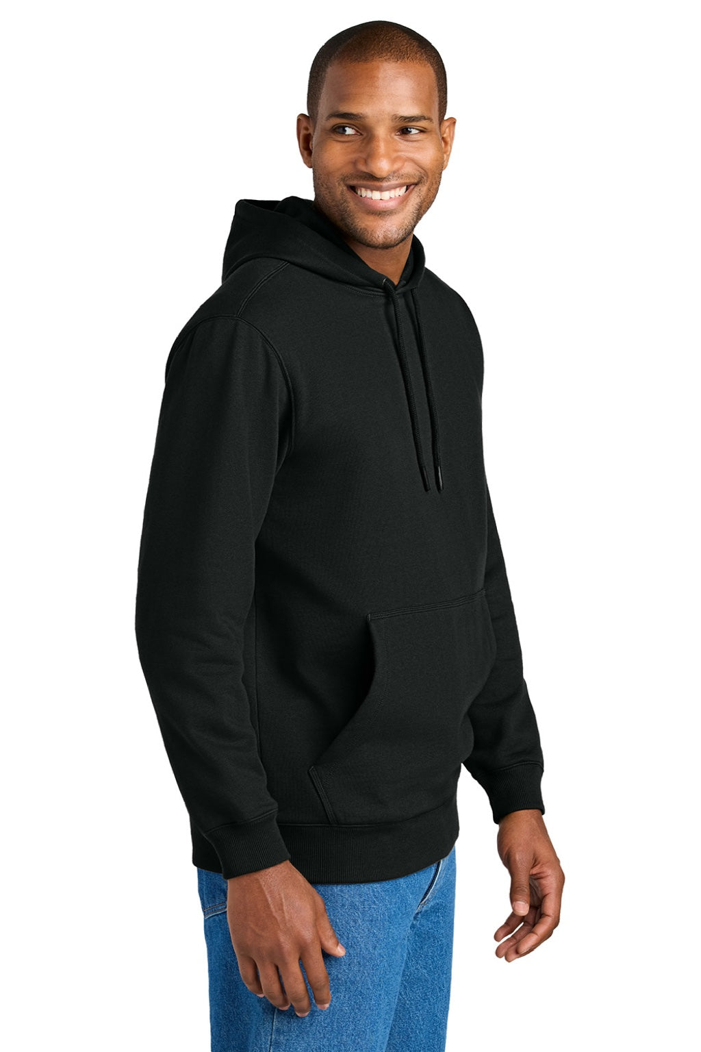 CornerStone CSF630 Mens Tough Fleece Hooded Sweatshirt Hoodie w/ Pouch Pocket Black Model Side