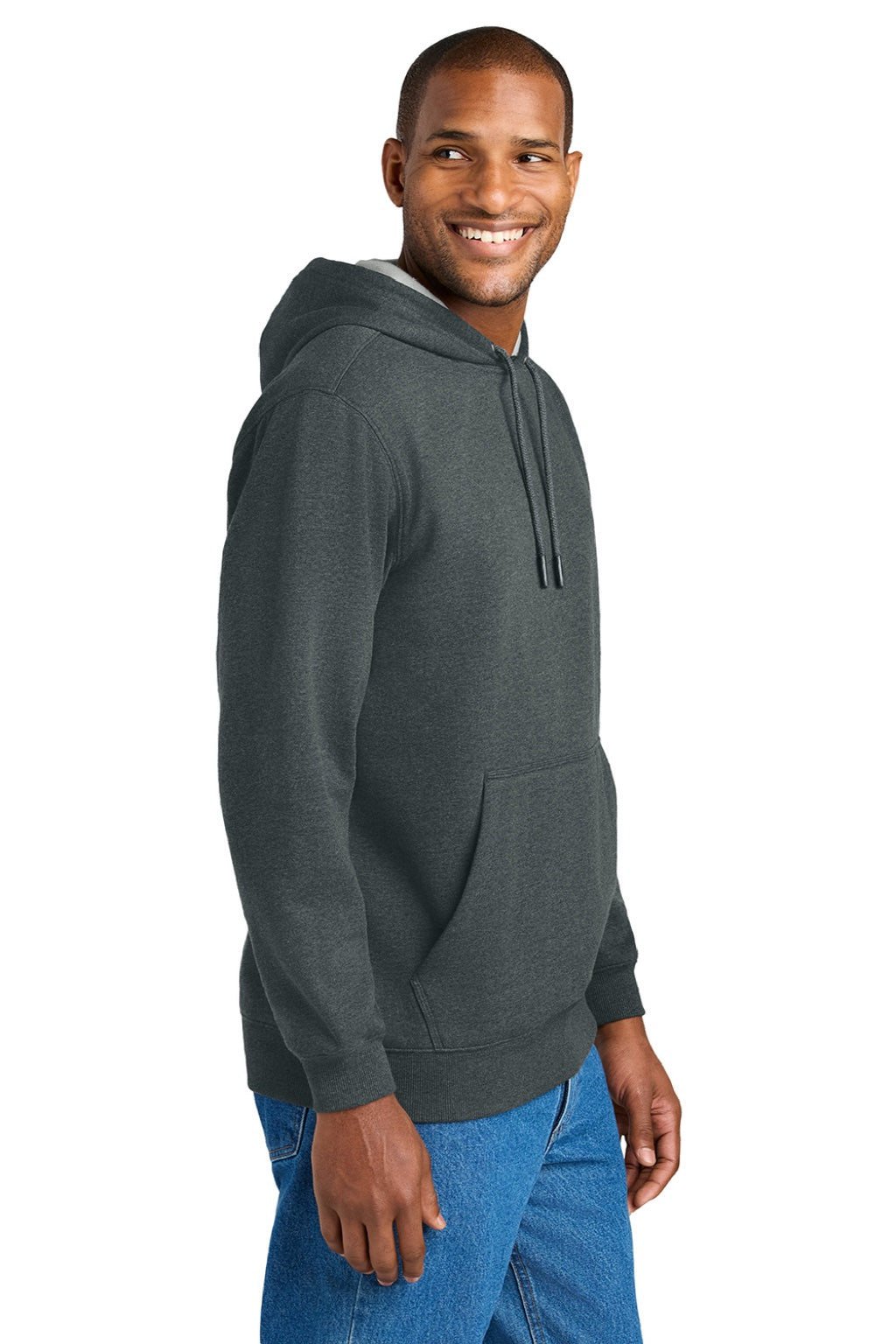 CornerStone CSF630 Mens Tough Fleece Hooded Sweatshirt Hoodie w/ Pouch Pocket Heather Charcoal Grey Model Side