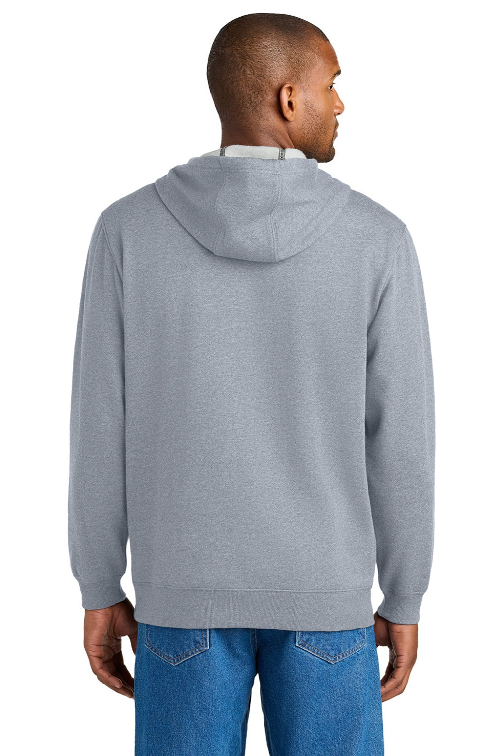CornerStone CSF630 Mens Tough Fleece Hooded Sweatshirt Hoodie w/ Pouch Pocket Heather Grey Model Back