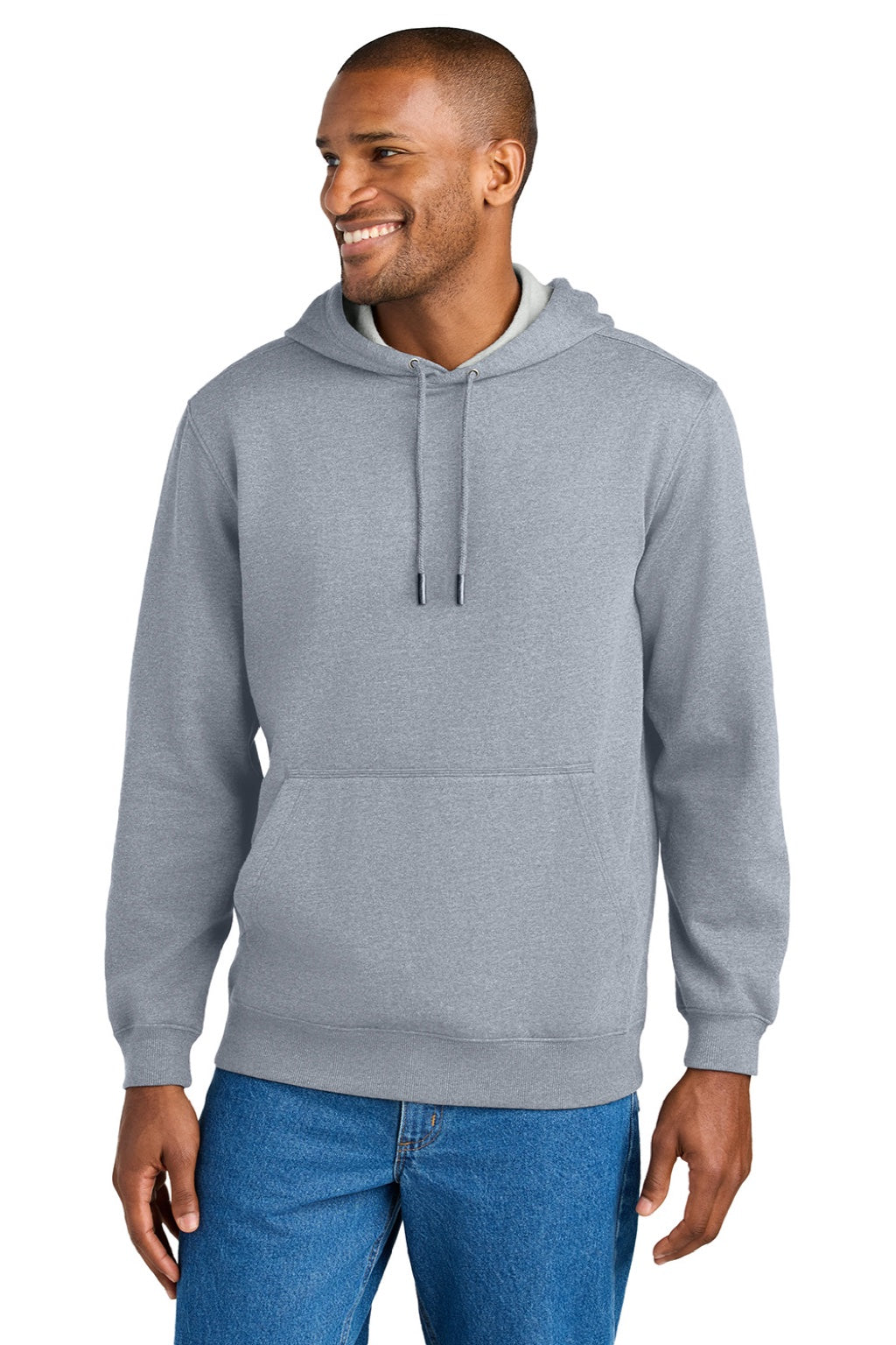CornerStone CSF630 Mens Tough Fleece Hooded Sweatshirt Hoodie w/ Pouch Pocket Heather Grey Model Front
