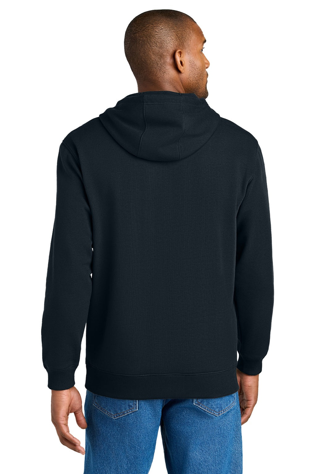 CornerStone CSF630 Mens Tough Fleece Hooded Sweatshirt Hoodie w/ Pouch Pocket Navy Blue Model Back