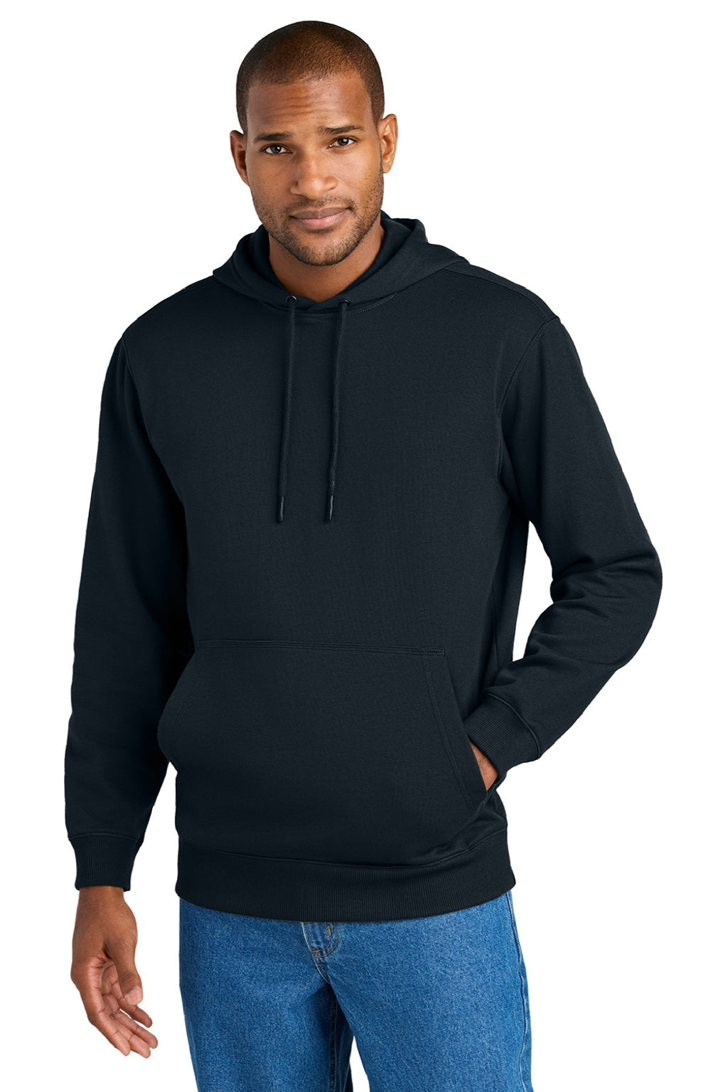 CornerStone CSF630 Mens Tough Fleece Hooded Sweatshirt Hoodie w/ Pouch Pocket Navy Blue Model Front