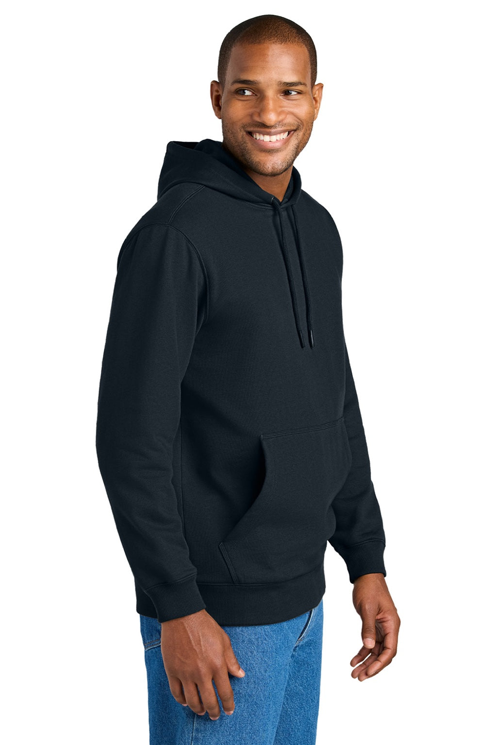 CornerStone CSF630 Mens Tough Fleece Hooded Sweatshirt Hoodie w/ Pouch Pocket Navy Blue Model Side