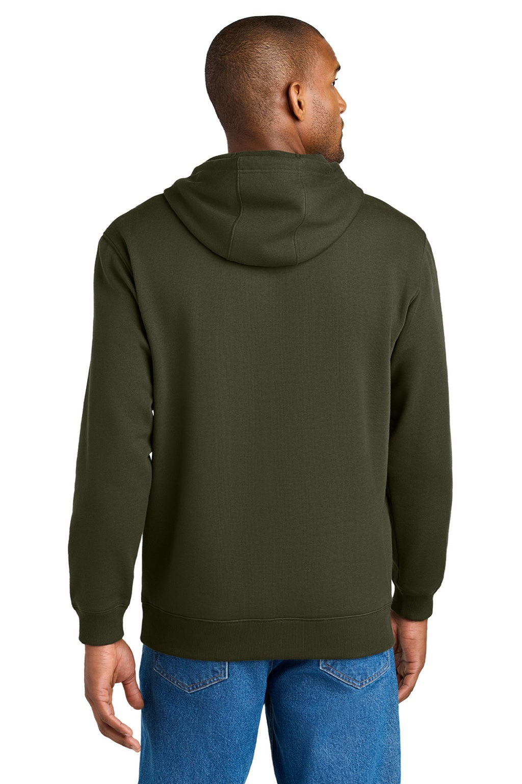 CornerStone CSF630 Mens Tough Fleece Hooded Sweatshirt Hoodie w/ Pouch Pocket Tundra Green Model Back