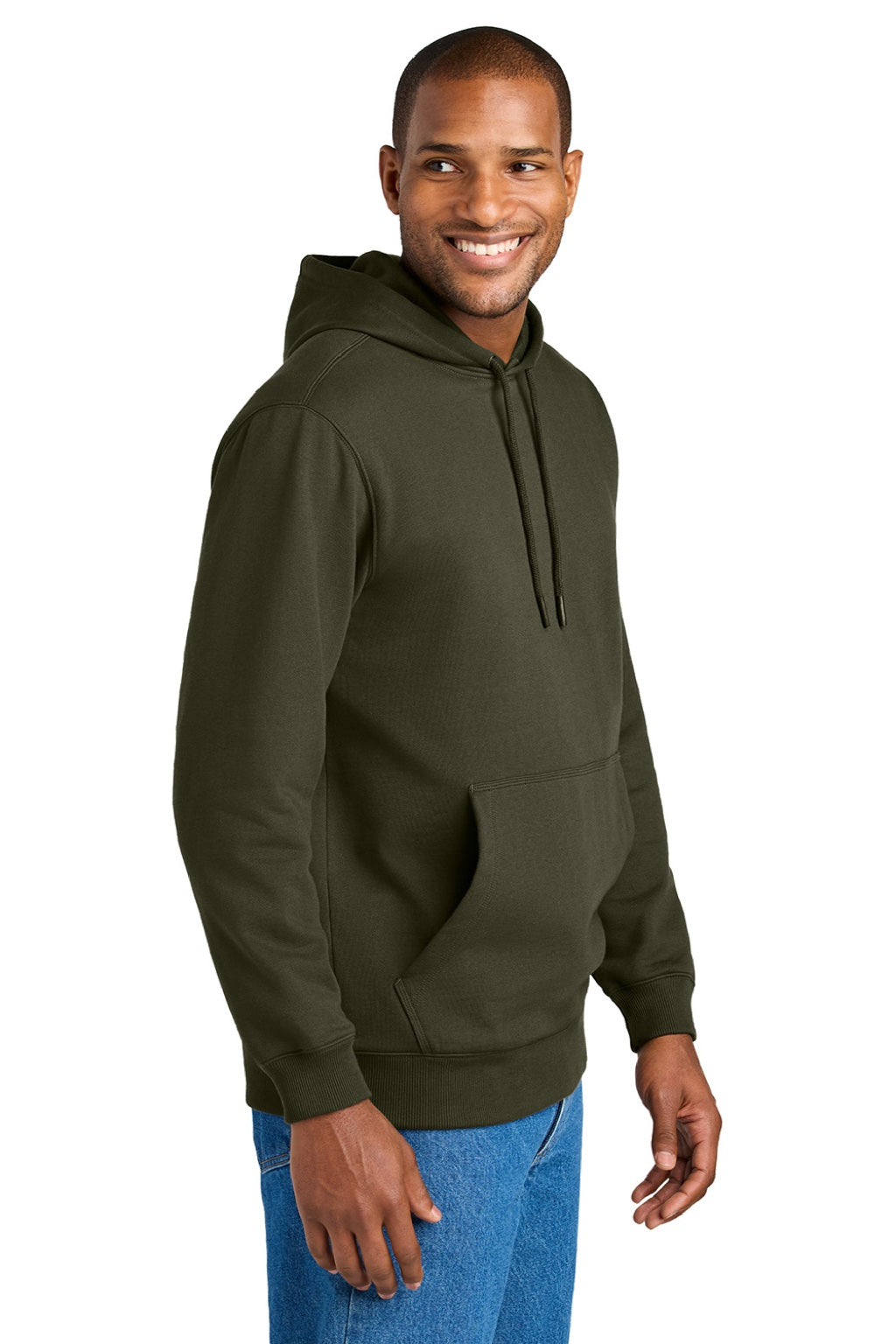 CornerStone CSF630 Mens Tough Fleece Hooded Sweatshirt Hoodie w/ Pouch Pocket Tundra Green Model Side
