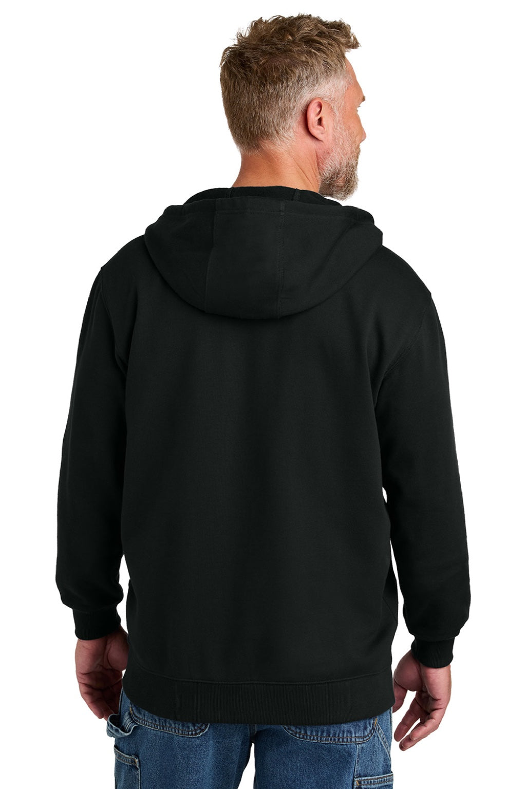 CornerStone CSF631 Mens Tough Fleece Full Zip Hooded Sweatshirt Hoodie w/ Pockets Black Model Back