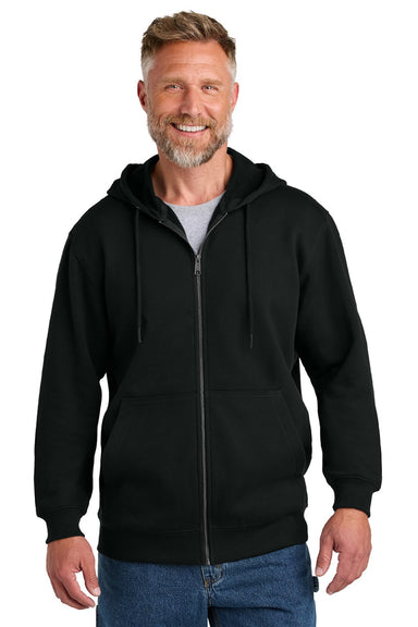 CornerStone CSF631 Mens Tough Fleece Full Zip Hooded Sweatshirt Hoodie w/ Pockets Black Model Front