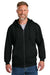 CornerStone CSF631 Mens Tough Fleece Full Zip Hooded Sweatshirt Hoodie w/ Pockets Black Model Front
