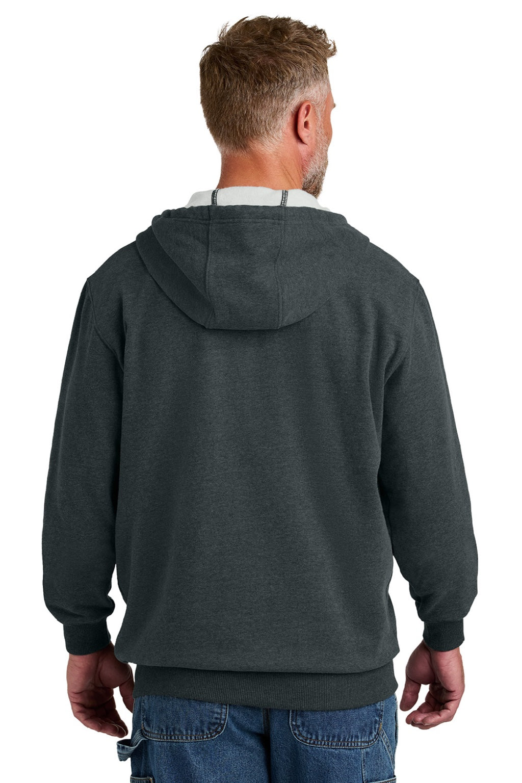 CornerStone CSF631 Mens Tough Fleece Full Zip Hooded Sweatshirt Hoodie w/ Pockets Heather Charcoal Grey Model Back